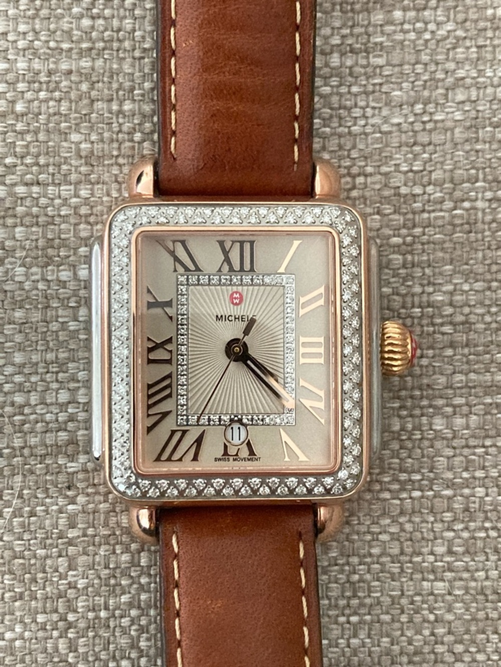 Michele Deco Madison Rose Gold-Tone Diamond Accent Square Watch